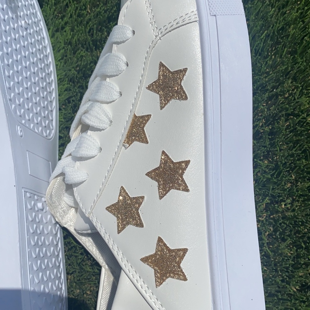 Sneakers with Gold Stars, White - Picture 7 of 10